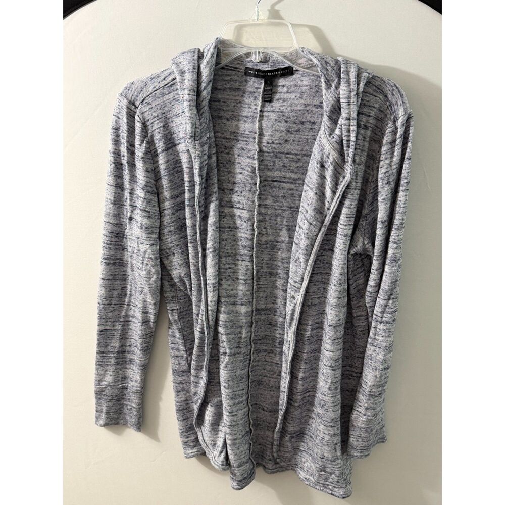 White House Black Market Hooded Open Front Cardigan Large Gray Blue Marled